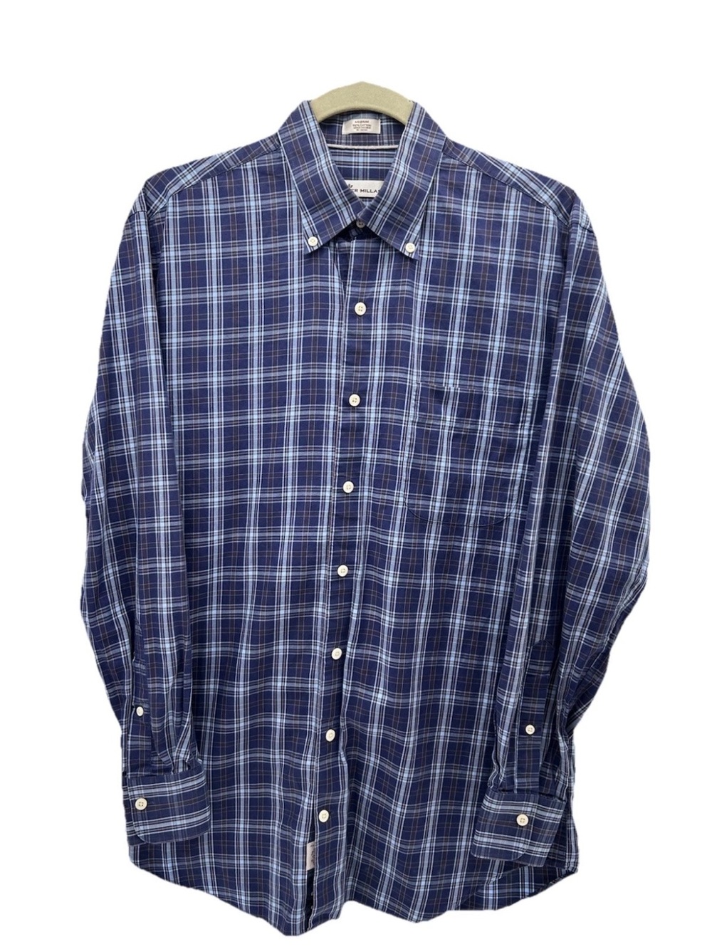 Peter Millar Blue and White Plaid Button-Down Shirt